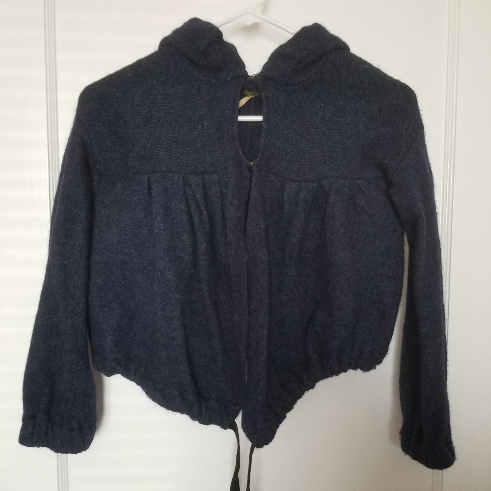Free People Hooded Crop Navy Blue Sweater/Cardigan